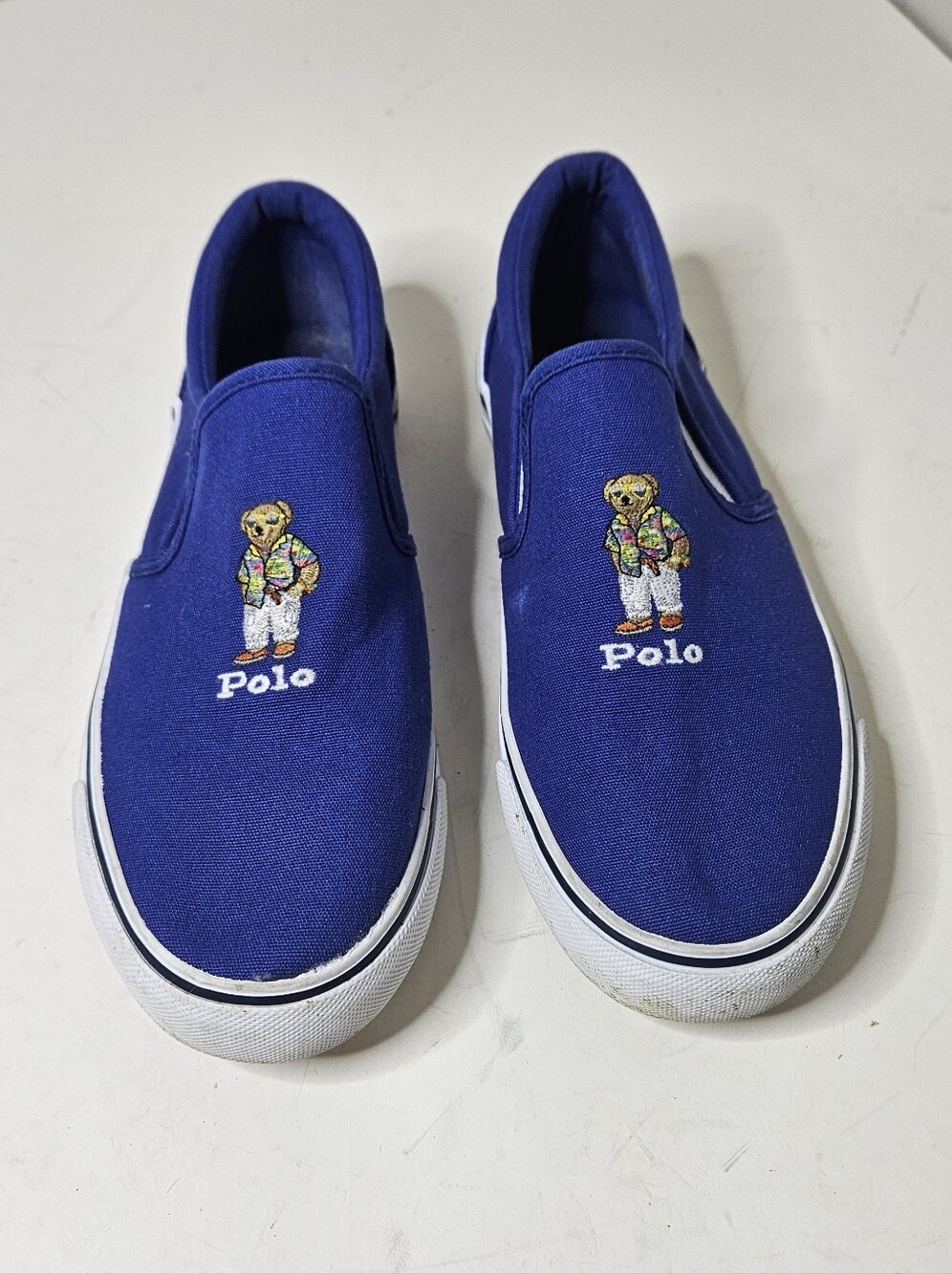 POLO RALPH LAUREN Keaton Striped Slip-On Sneaker Blue Canvas Teddy Bear W 7